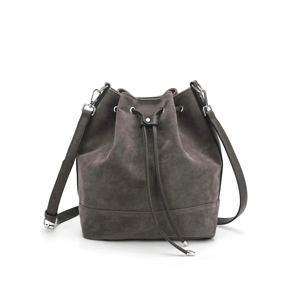 AFKOMST Leather Bucket Bag – Drawstring Crossbody Purse with 2 Straps