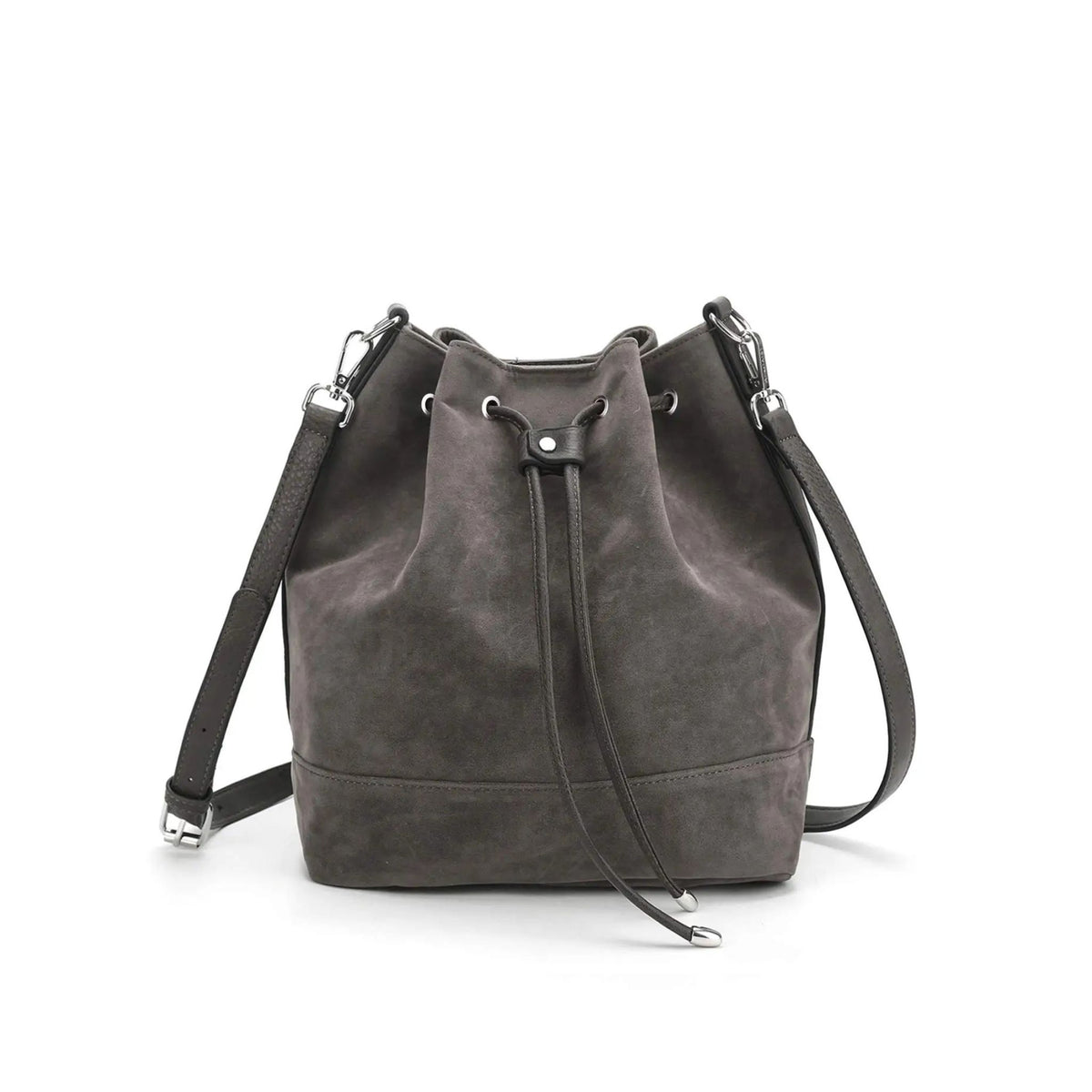 AFKOMST Leather Bucket Bag – Drawstring Crossbody Purse with 2 Straps