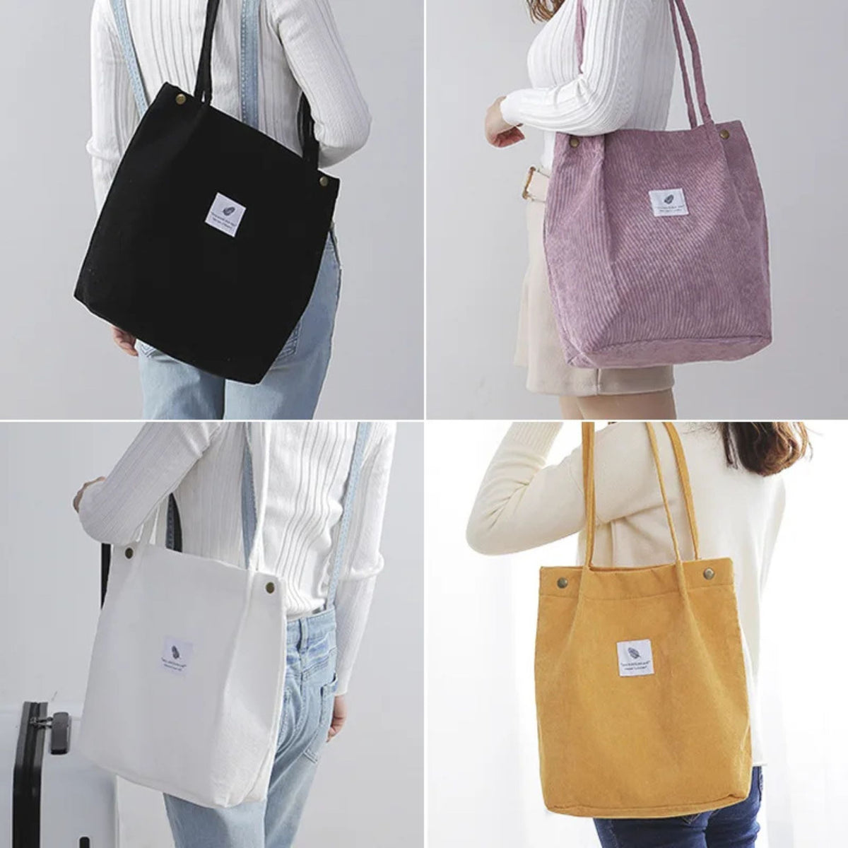 Large Capacity Solid Color Corduroy Handbag for Women's