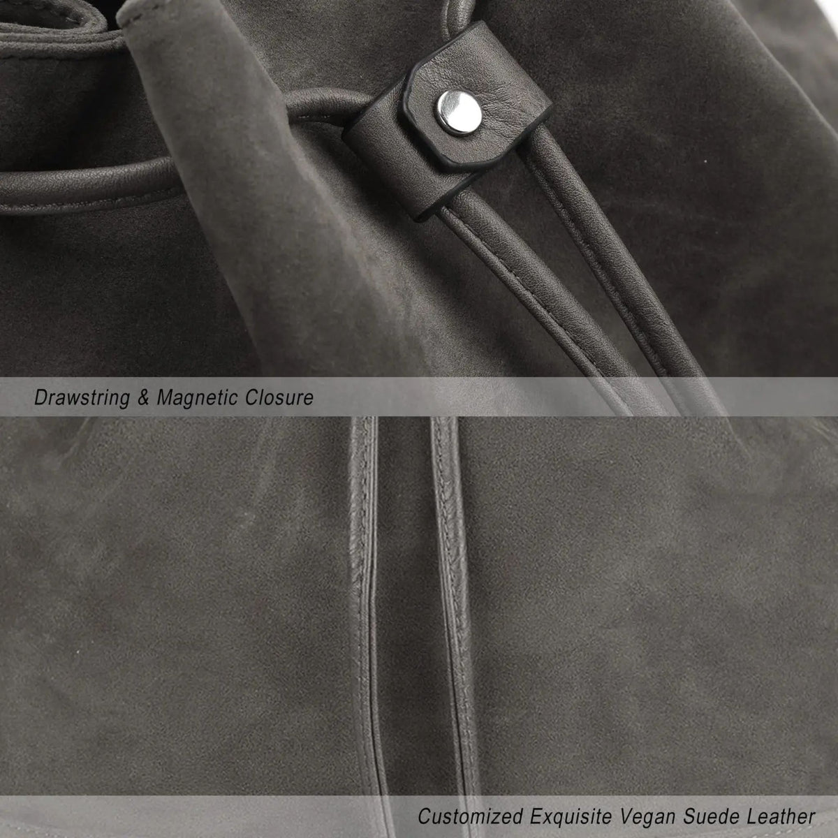 AFKOMST Leather Bucket Bag – Drawstring Crossbody Purse with 2 Straps