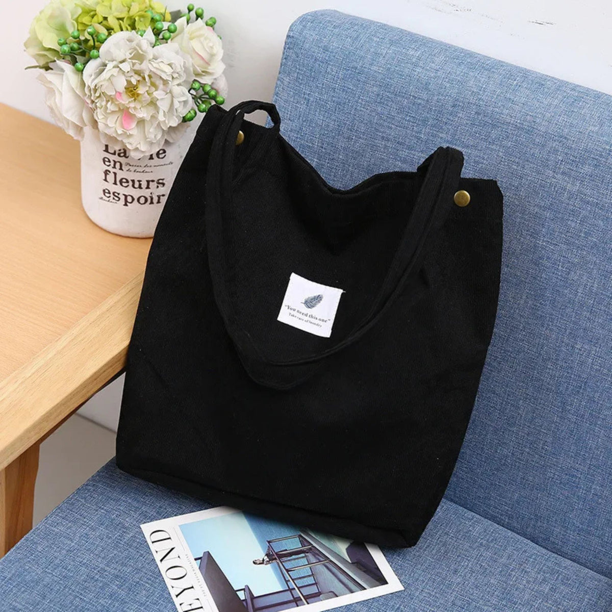 Large Capacity Solid Color Corduroy Handbag for Women's