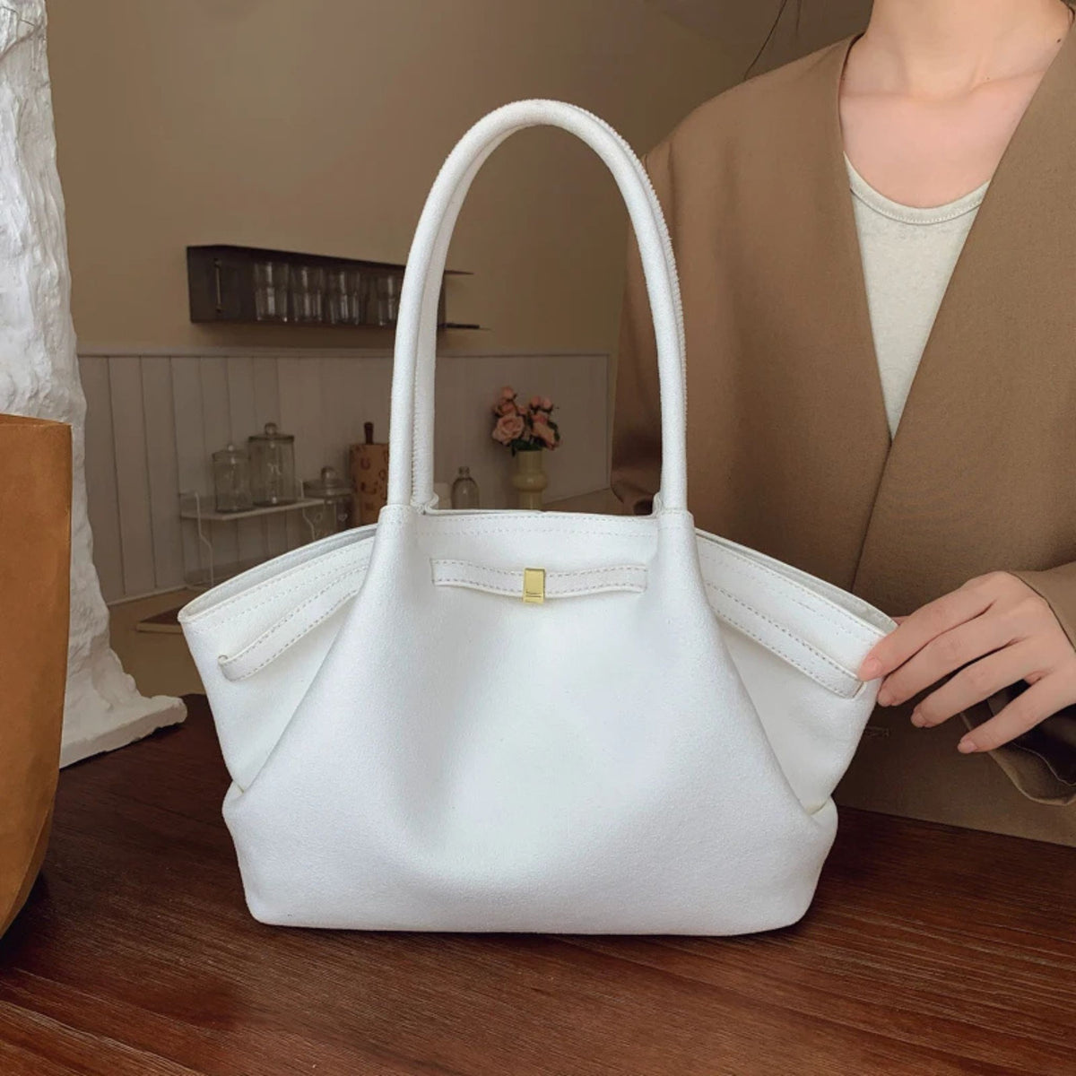 Vintage Suede Underarm Bag & Solid Color Satchel for Women's