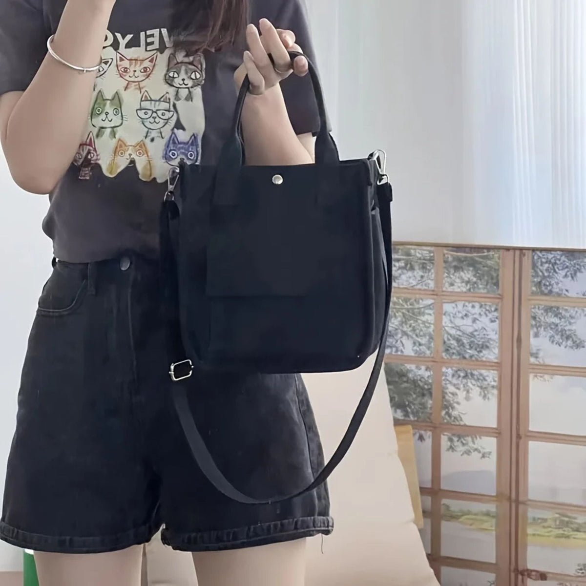 Small Canvas Crossbody Tote Bag & Shoulder Purse for Women's