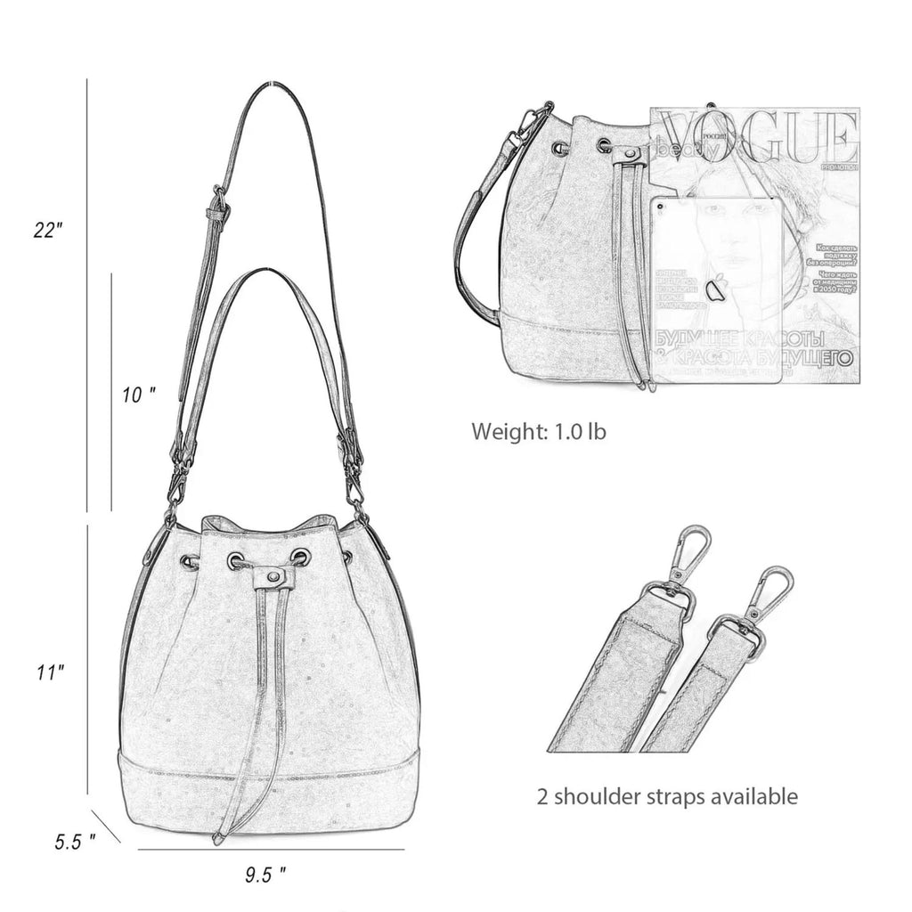 AFKOMST Leather Bucket Bag – Drawstring Crossbody Purse with 2 Straps