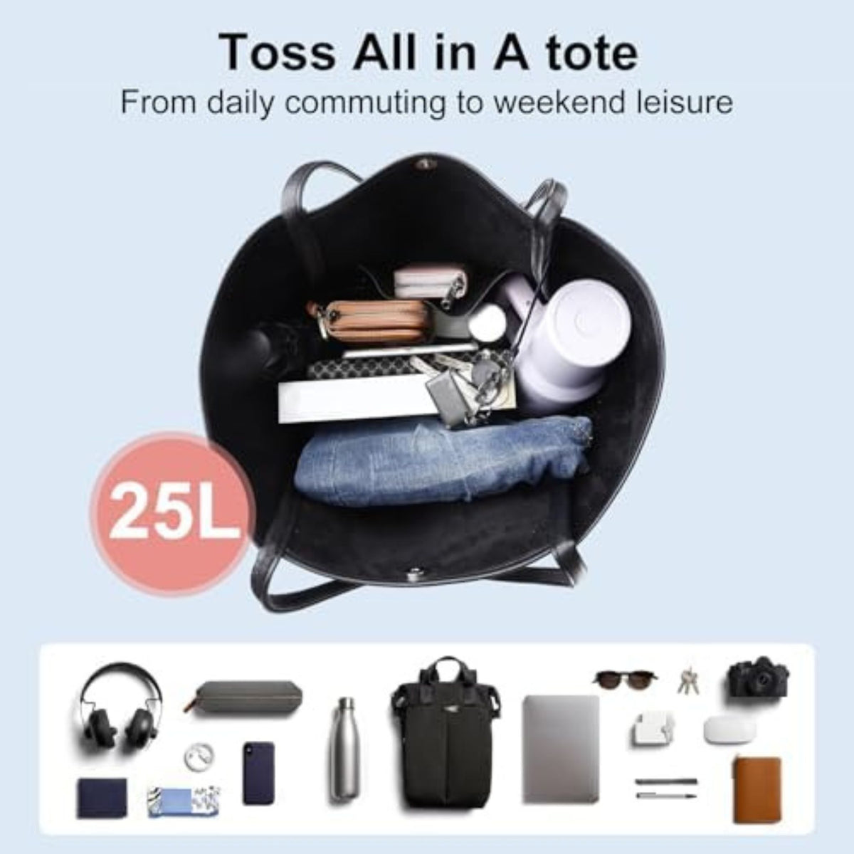 Large 25L Vegan Leather Travel Tote & Weekender Purse