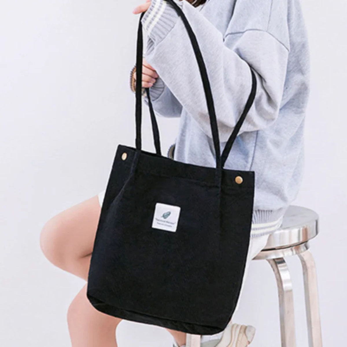 Large Capacity Solid Color Corduroy Handbag for Women's