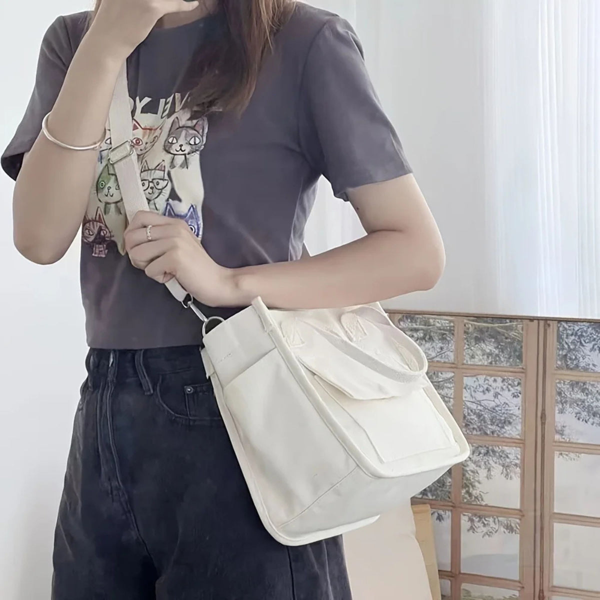 Small Canvas Crossbody Tote Bag & Shoulder Purse for Women's
