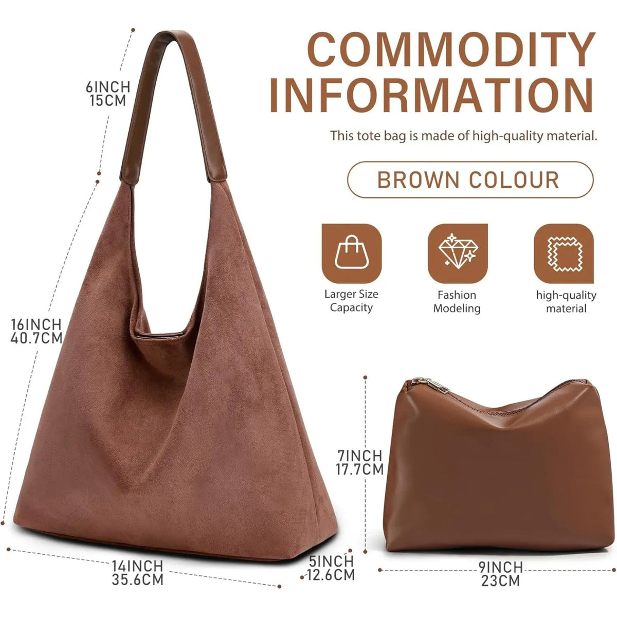Vintage Suede Hobo Tote Bag & Underarm Purse For Women's