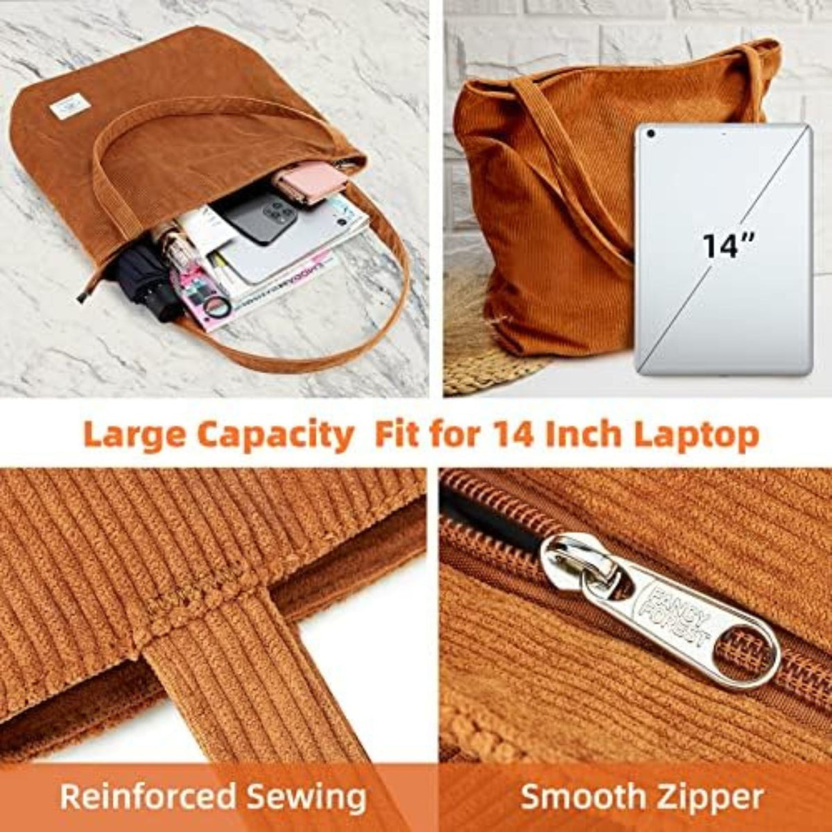 KALIDI Large Capacity Corduroy Shoulder Bag