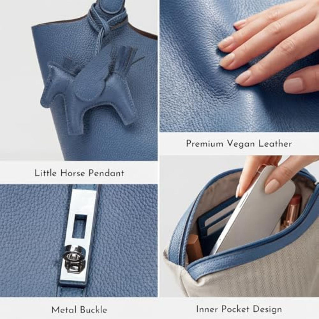 Vegan Leather Bucket Handbag & Shoulder Purse for Women's