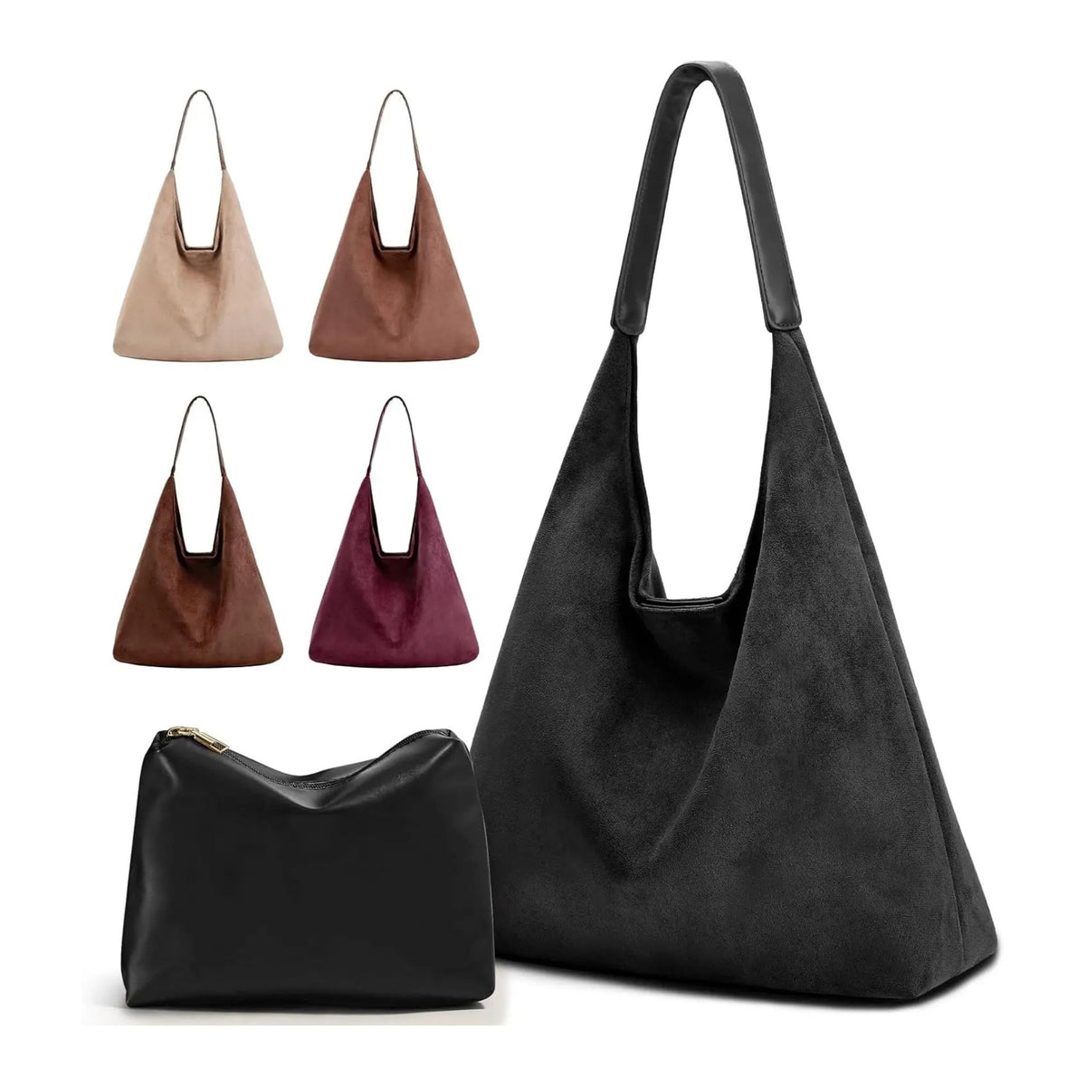 Vintage Suede Hobo Tote Bag & Underarm Purse For Women's