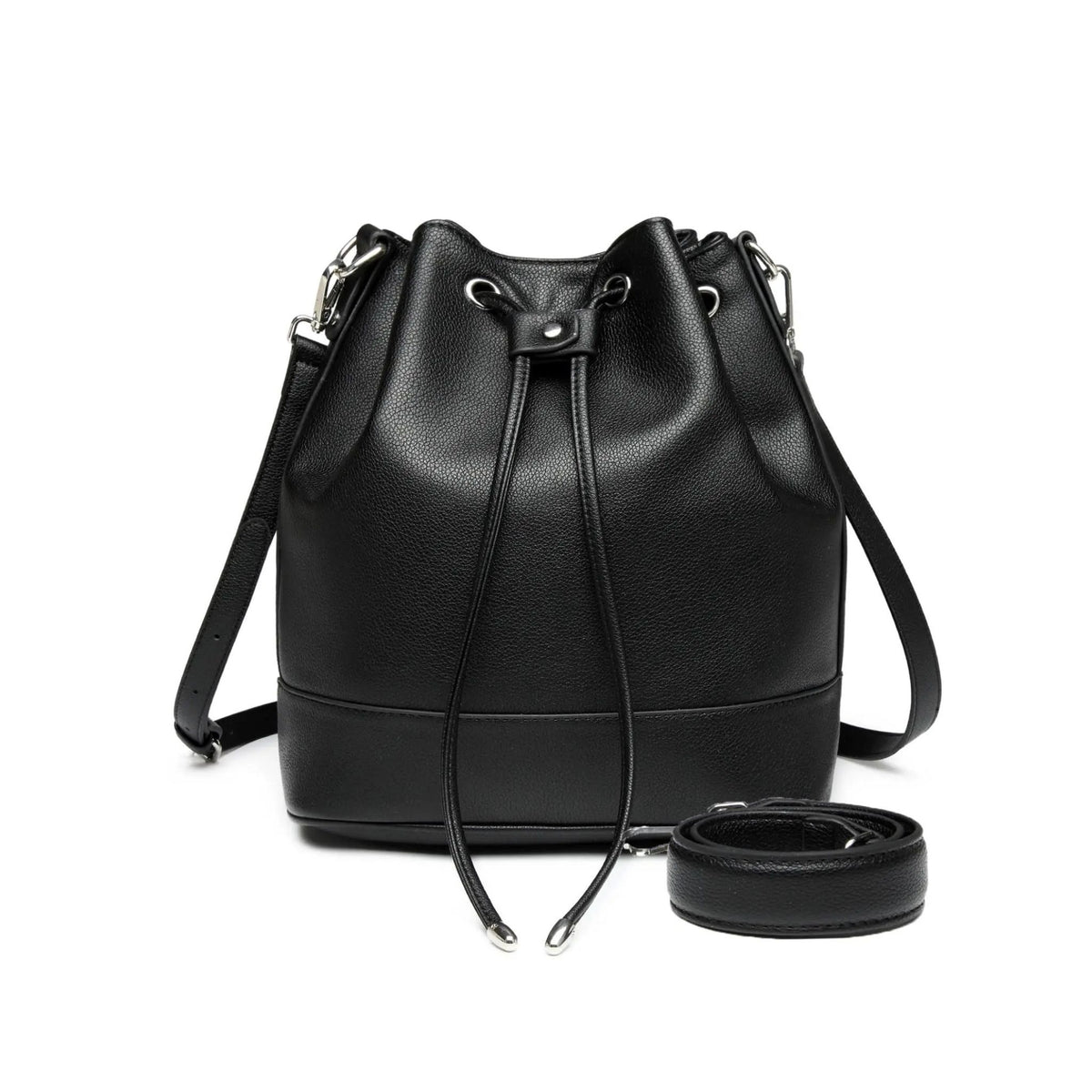 AFKOMST Leather Bucket Bag – Drawstring Crossbody Purse with 2 Straps