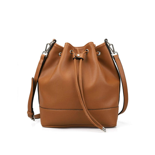 AFKOMST Leather Bucket Bag – Drawstring Crossbody Purse with 2 Straps