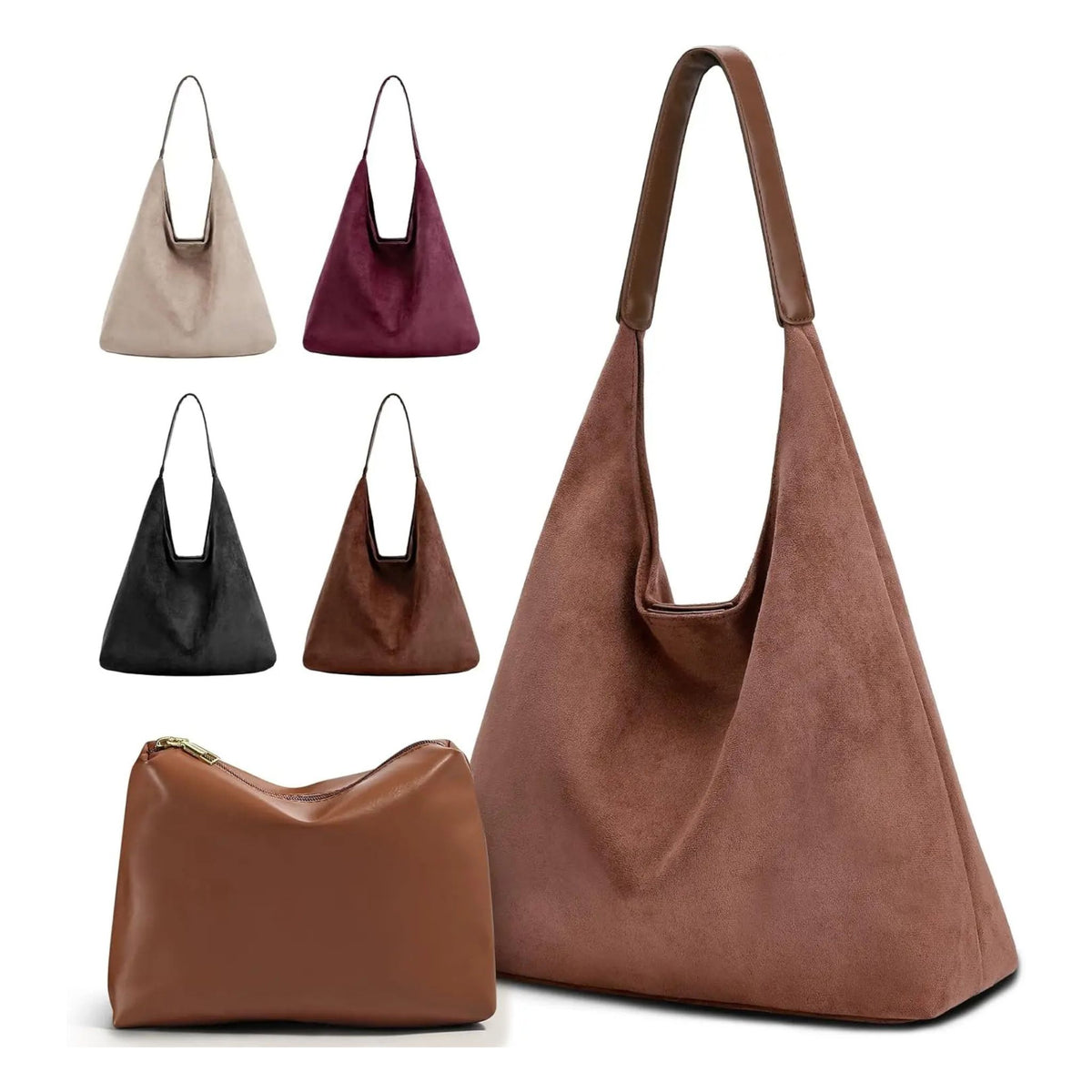 Vintage Suede Hobo Tote Bag & Underarm Purse For Women's