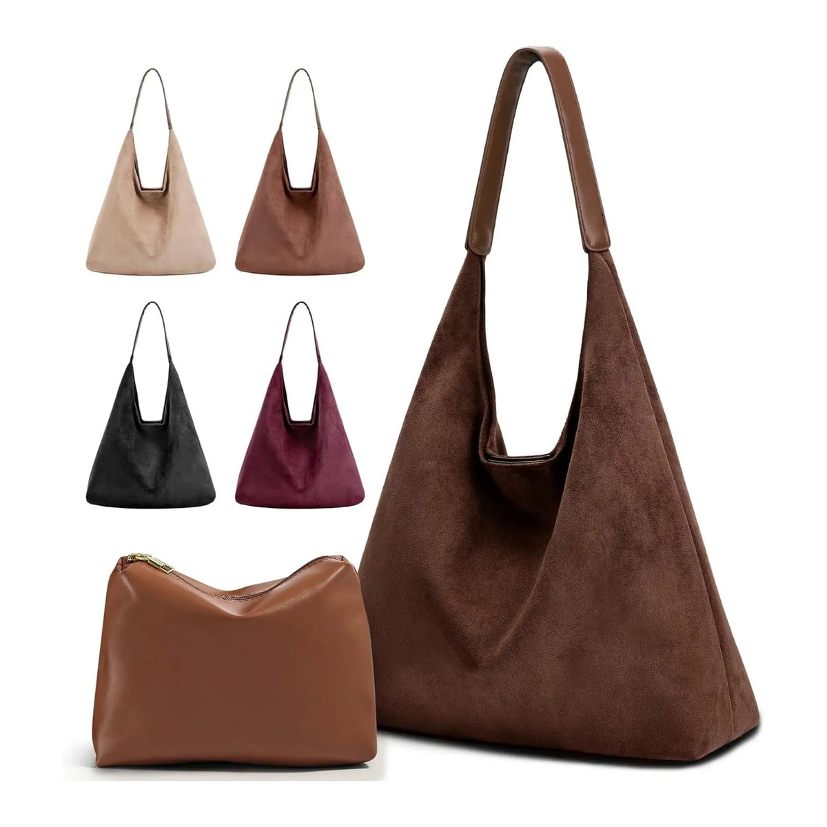 Vintage Suede Hobo Tote Bag & Underarm Purse For Women's