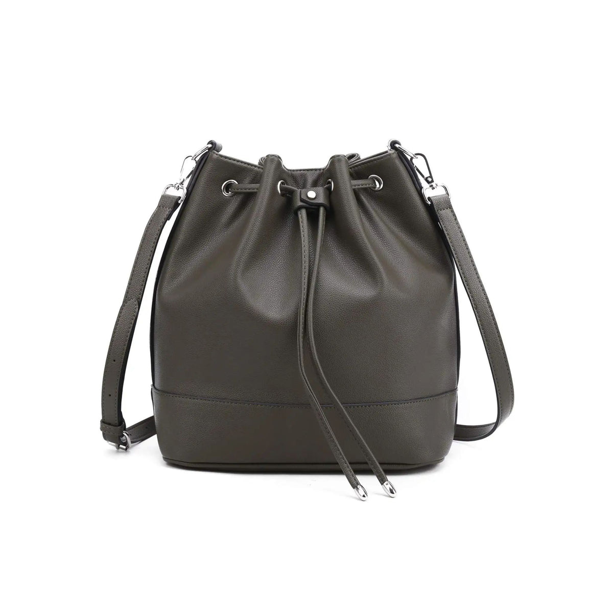 AFKOMST Leather Bucket Bag – Drawstring Crossbody Purse with 2 Straps