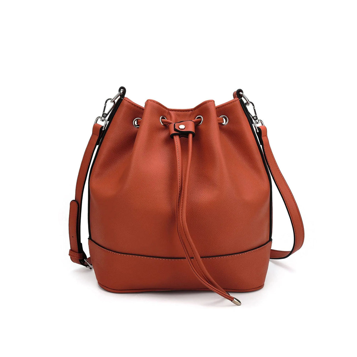 AFKOMST Leather Bucket Bag – Drawstring Crossbody Purse with 2 Straps